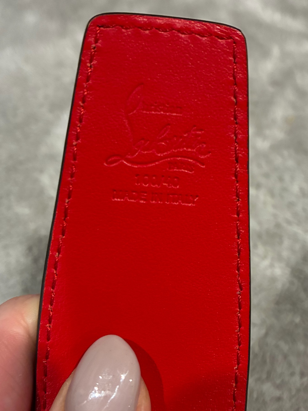 Christian Louboutin Leather Men's Belt with Silver CL Buckle and Red Lining - Picture 2 of 2